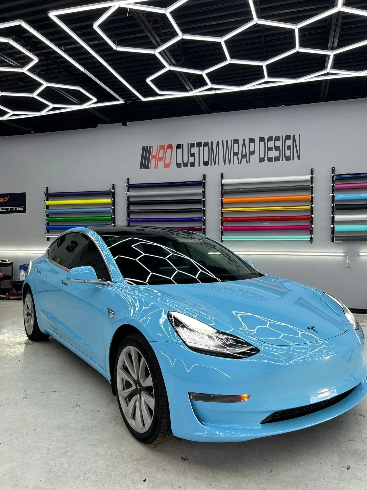 Blue Tesla with custom design